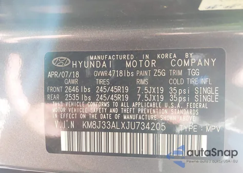 2018 Hyundai Tucson Sport из США, поврежденный, VIN KM8J33ALXJU734205